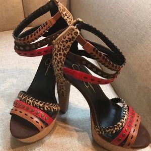 Jessica Simpson leopard leather heels